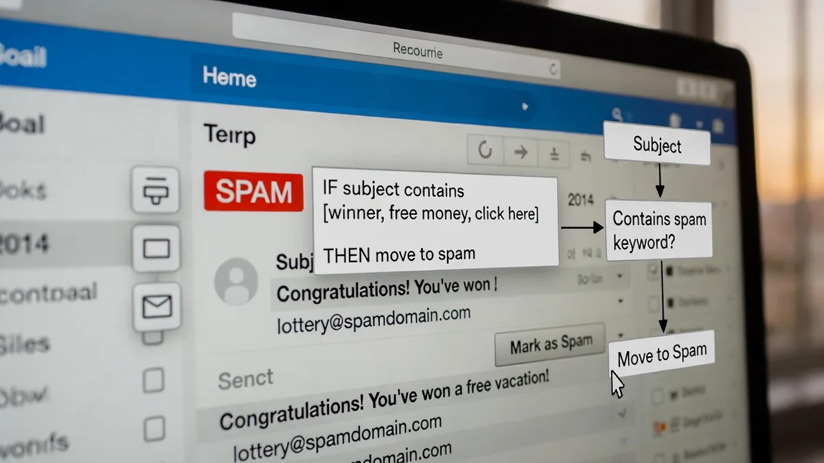 Rules-based spam filter algorithm showing if-then logic
