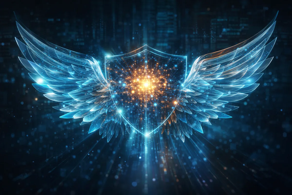 futuristic ai with crystalline wings