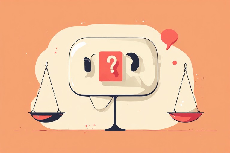 Flat vector illustration of an AI chat bubble holding a small question mark and a balance scale, signalling honest uncertainty, cream tones with one coral accent
