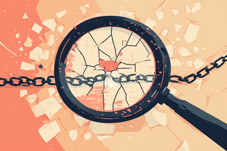 A magnifying glass over AI code revealing a weakness, suggesting Amazon security research, flat vector style