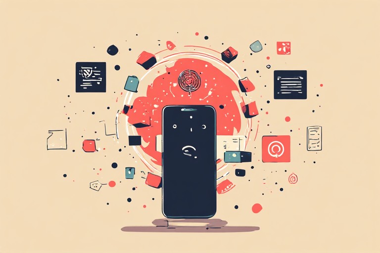 A smartphone voice assistant icon rebuilt with AI, speech waves and app windows, cream and coral illustration