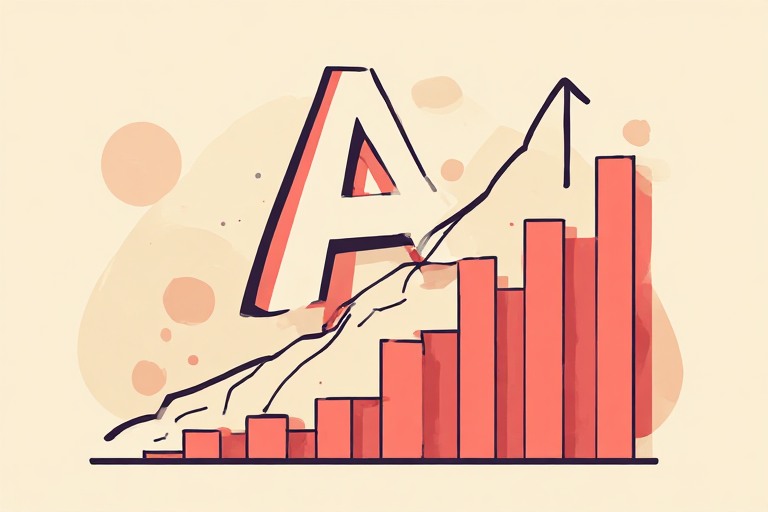 flat editorial vector illustration of a rising grade chart with a hollow shell letter A, coral accent on cream