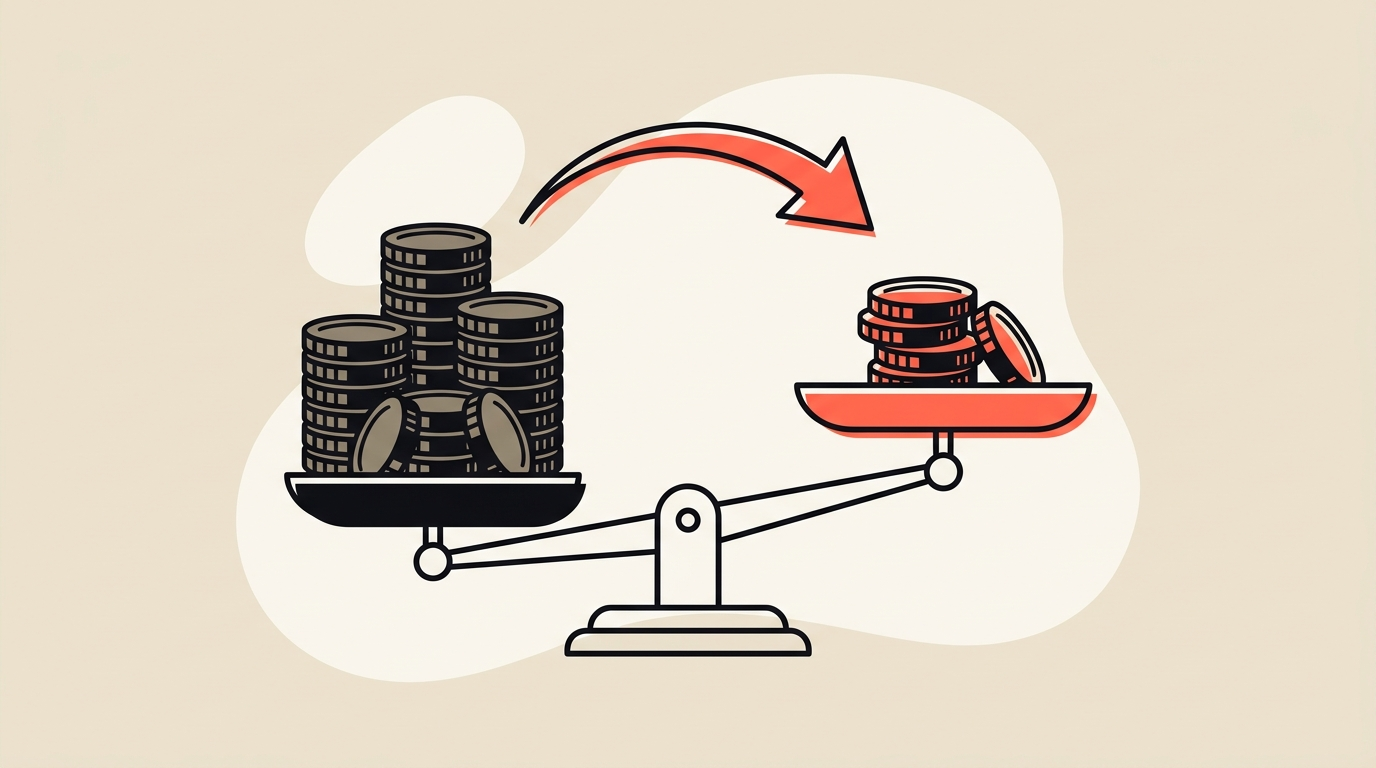 A balance scale weighing a high cost against a lower cost AI model, signalling a switch to save money