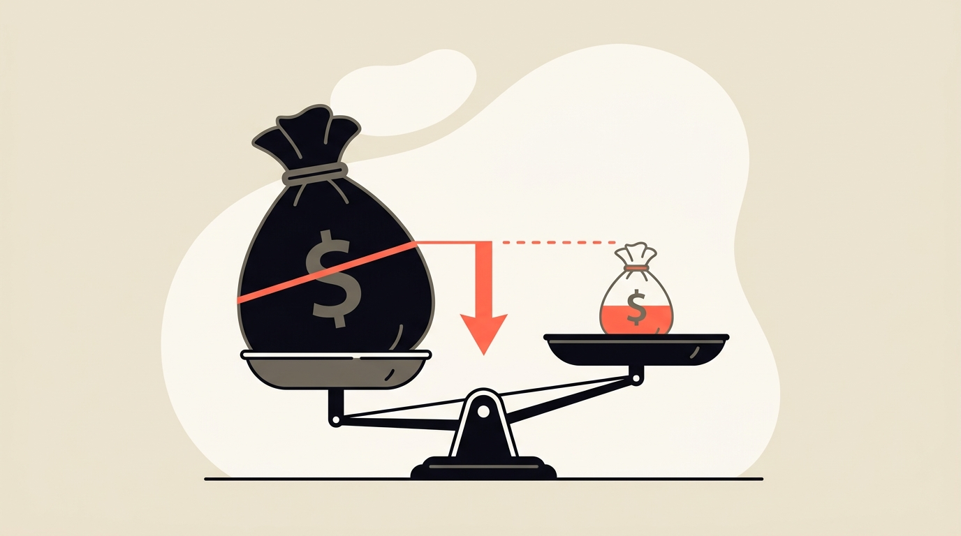 A balance scale weighing the high cost of a premium AI model against a cheaper one, representing a halved AI bill