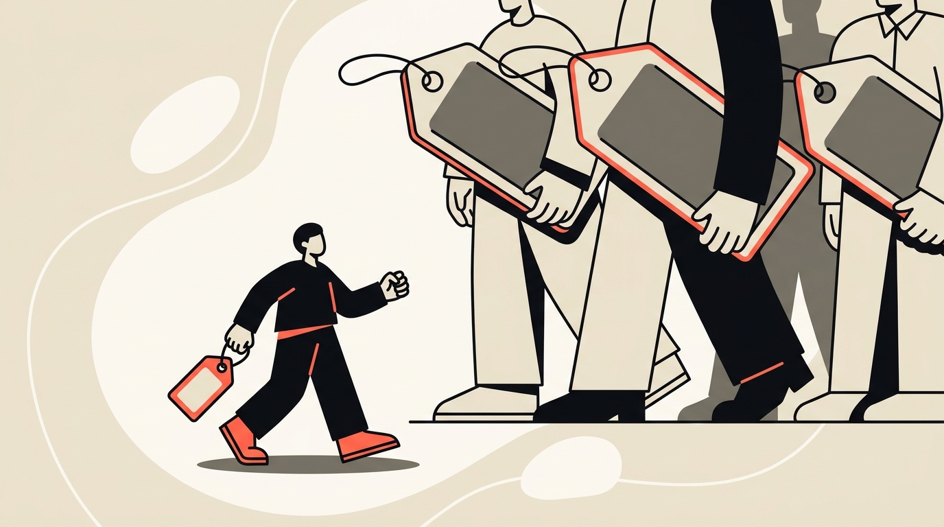 A new AI model arriving with a small price tag next to much larger price tags of established rivals, representing a cheaper challenger undercutting the big names