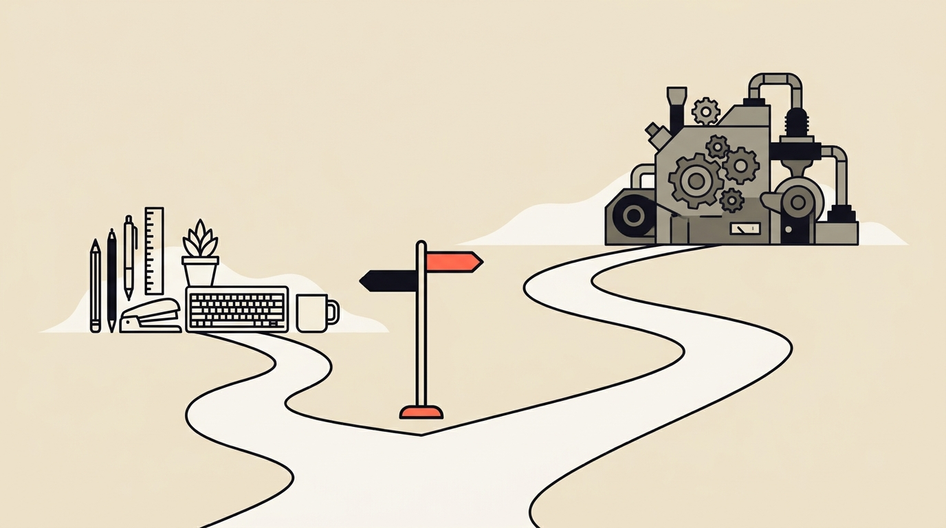 dividing_line_between_everyday_ai_tools_and_bespoke_technical_builds_flat_illustration