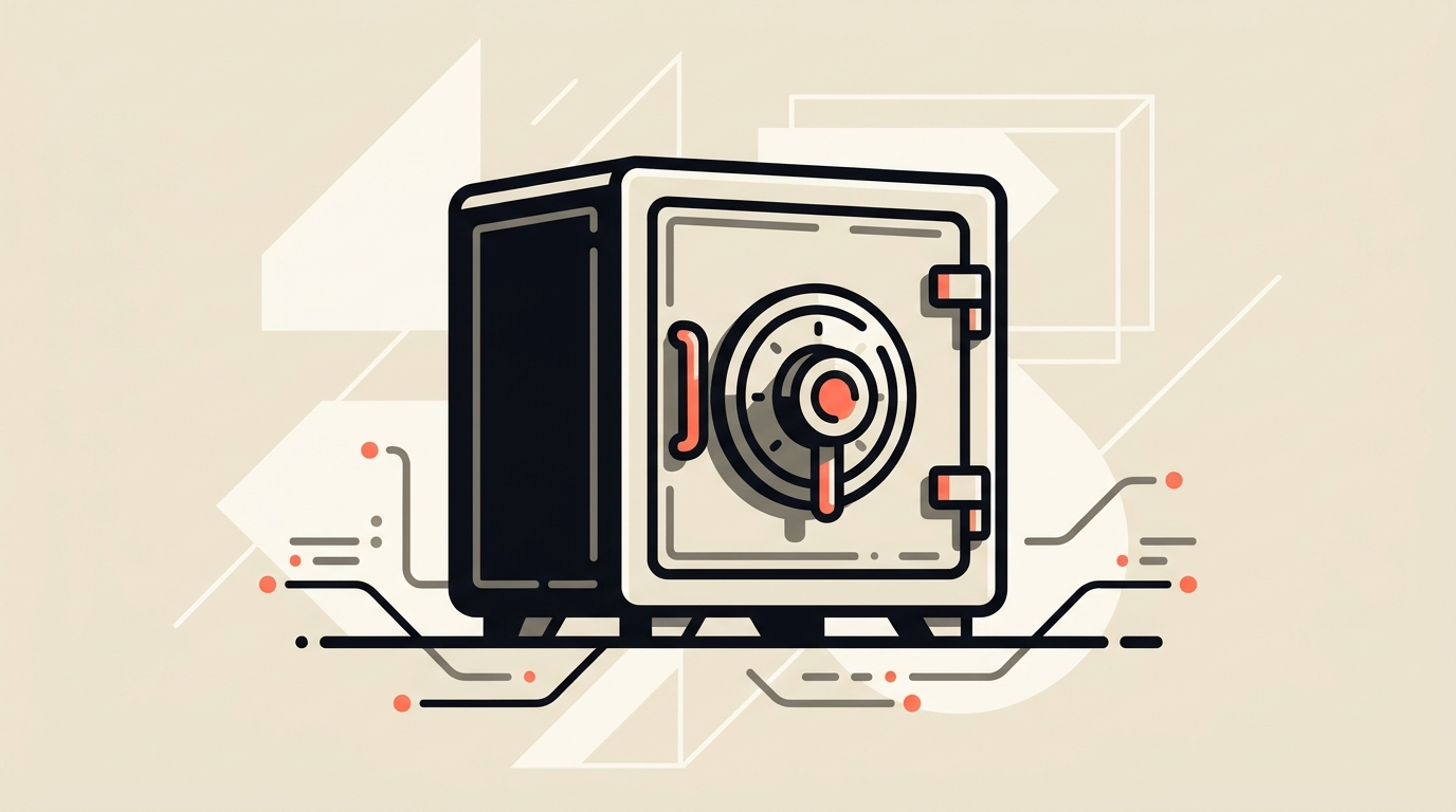 Cream and coral flat illustration of a strongbox or vault, symbolising owning your own AI and data
